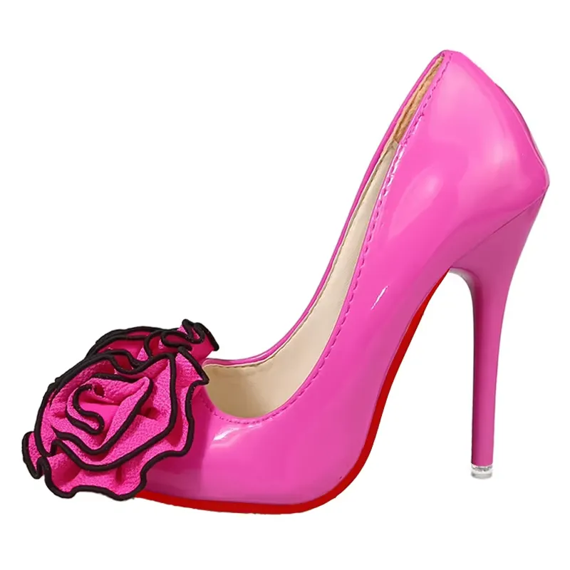 12cm Stiletto Heels Women Pumps Rose Flowers Appliques Shoes