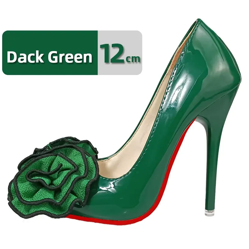12cm Stiletto Heels Women Pumps Rose Flowers Appliques Shoes
