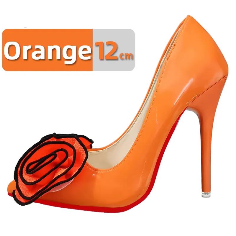 12cm Stiletto Heels Women Pumps Rose Flowers Appliques Shoes