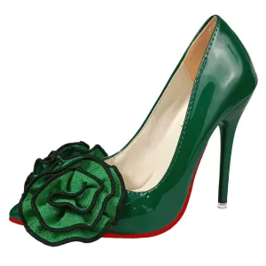12cm Stiletto Heels Women Pumps Rose Flowers Appliques Shoes