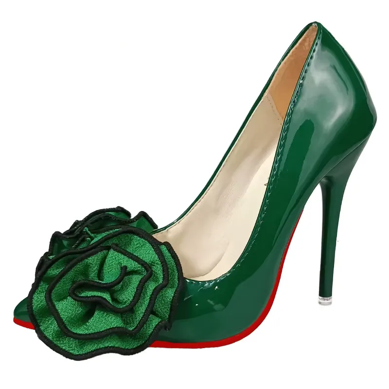 12cm Stiletto Heels Women Pumps Rose Flowers Appliques Shoes
