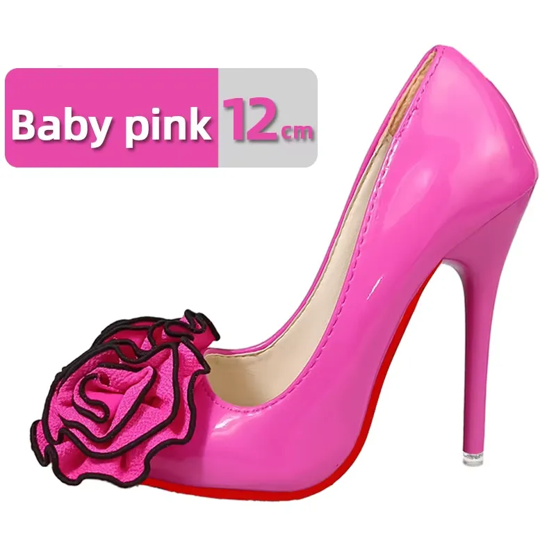 12cm Stiletto Heels Women Pumps Rose Flowers Appliques Shoes