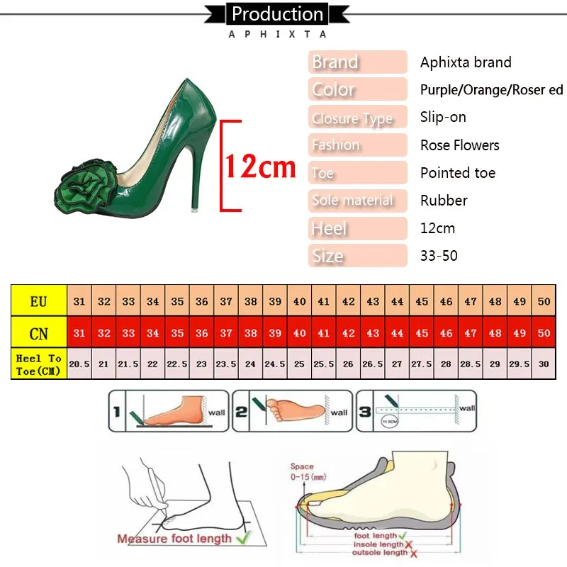 12cm Stiletto Heels Women Pumps Rose Flowers Appliques Shoes