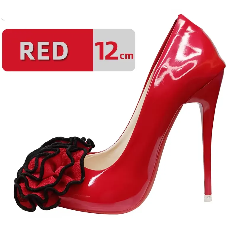 12cm Stiletto Heels Women Pumps Rose Flowers Appliques Shoes