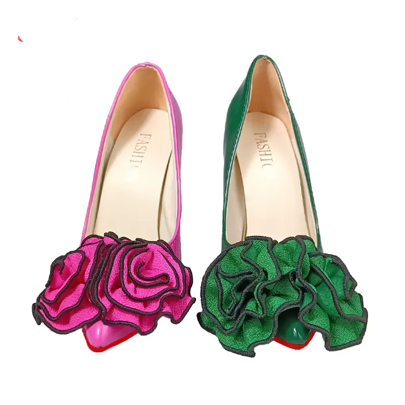12cm Stiletto Heels Women Pumps Rose Flowers Appliques Shoes