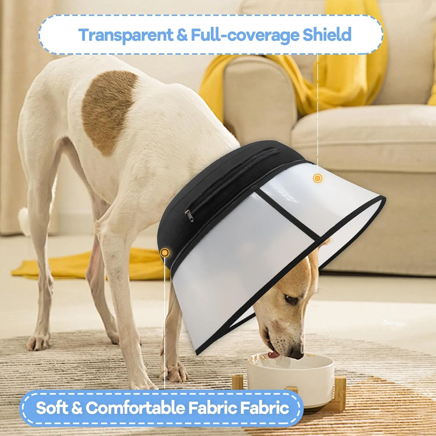 2-in-1 Inflatable Dog Cone Collar with Detachable Anti-Licking Shield, Soft Adjustable Elizabethan Collar for Dogs After Surgery (XL, Black)