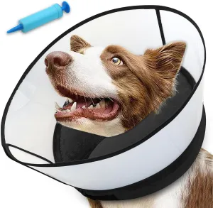2-in-1 Inflatable Dog Cone Collar with Detachable Anti-Licking Shield, Soft Adjustable Elizabethan Collar for Dogs After Surgery (XL, Black)
