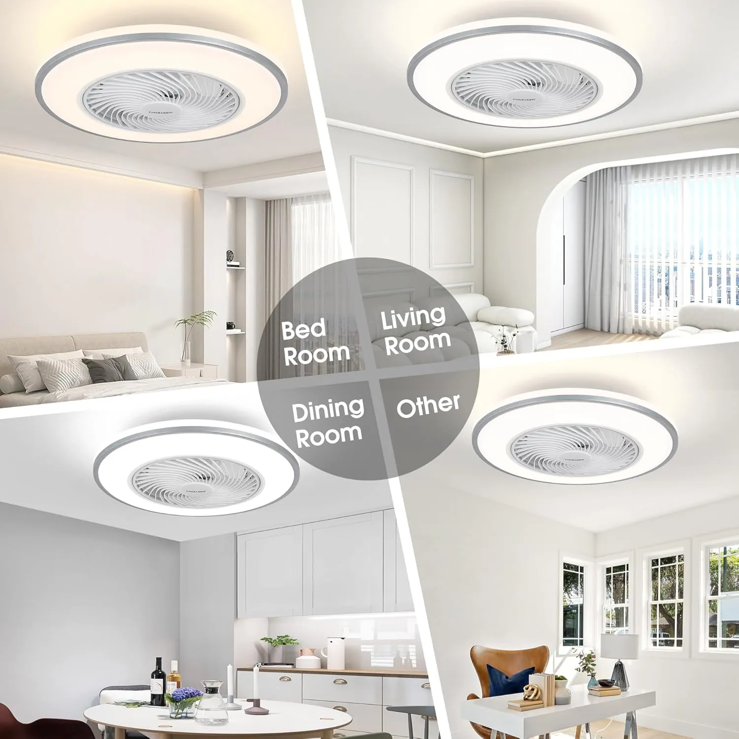 20'' Ceiling Fans with Lights, Low Profile Ceiling Fan with Light and Remote, Flush Mount Ceiling Fan with 6-Speed Reversible for Bedroom Living Room Kitchen