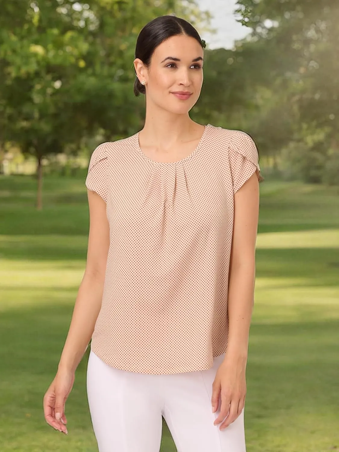 Adrianna Papell Women's Printed Petal Sleeve Knit Top