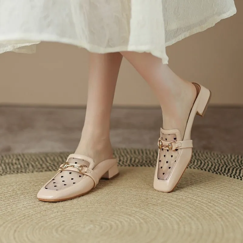 Annette Heart Mesh Top Mules - 2 Colors
