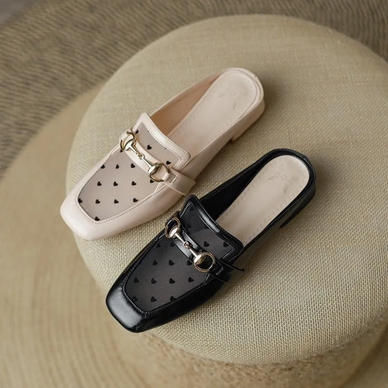 Annette Heart Mesh Top Mules - 2 Colors