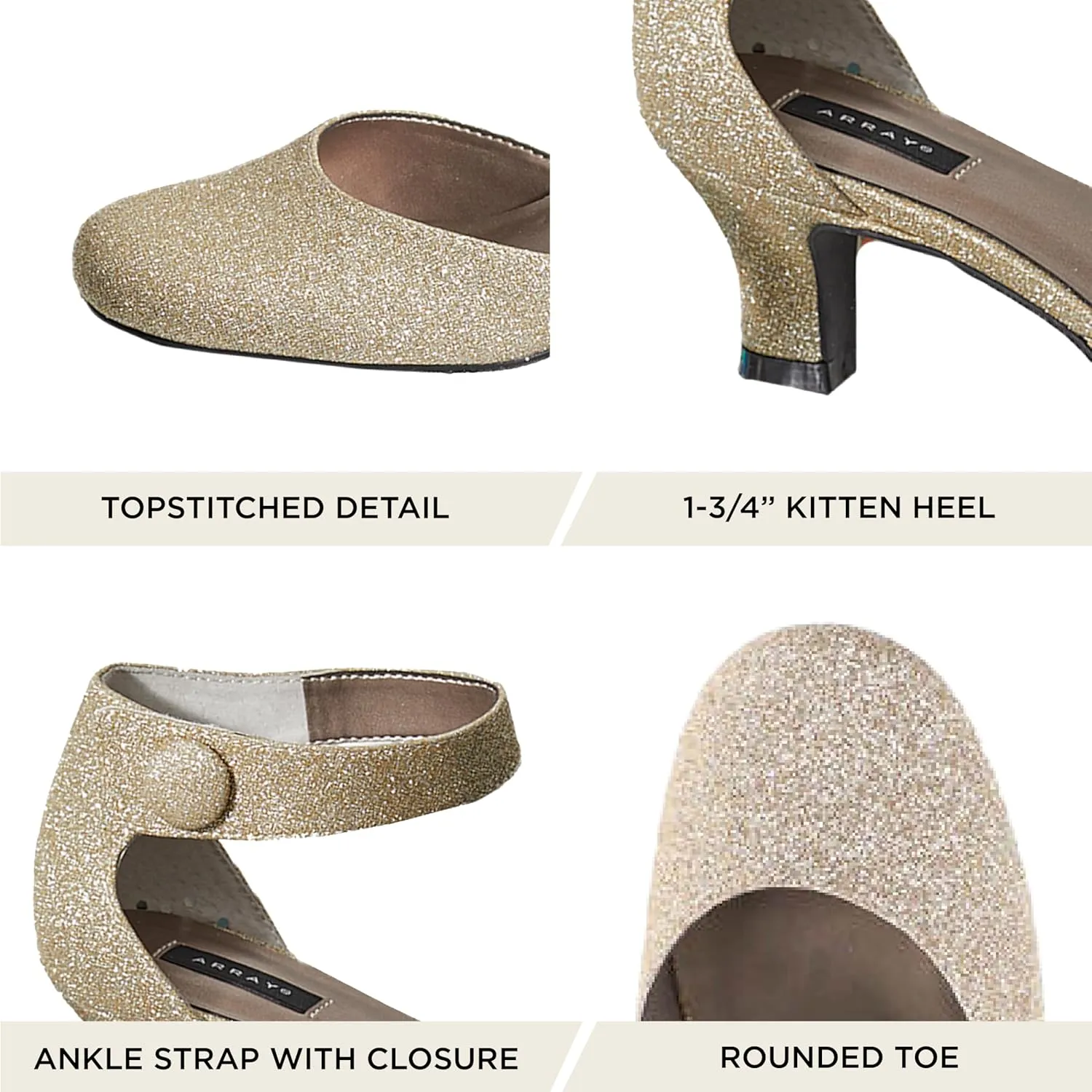ARRAY Women's Charlie D'Orsay Low Heel Pump with Ankle Strap