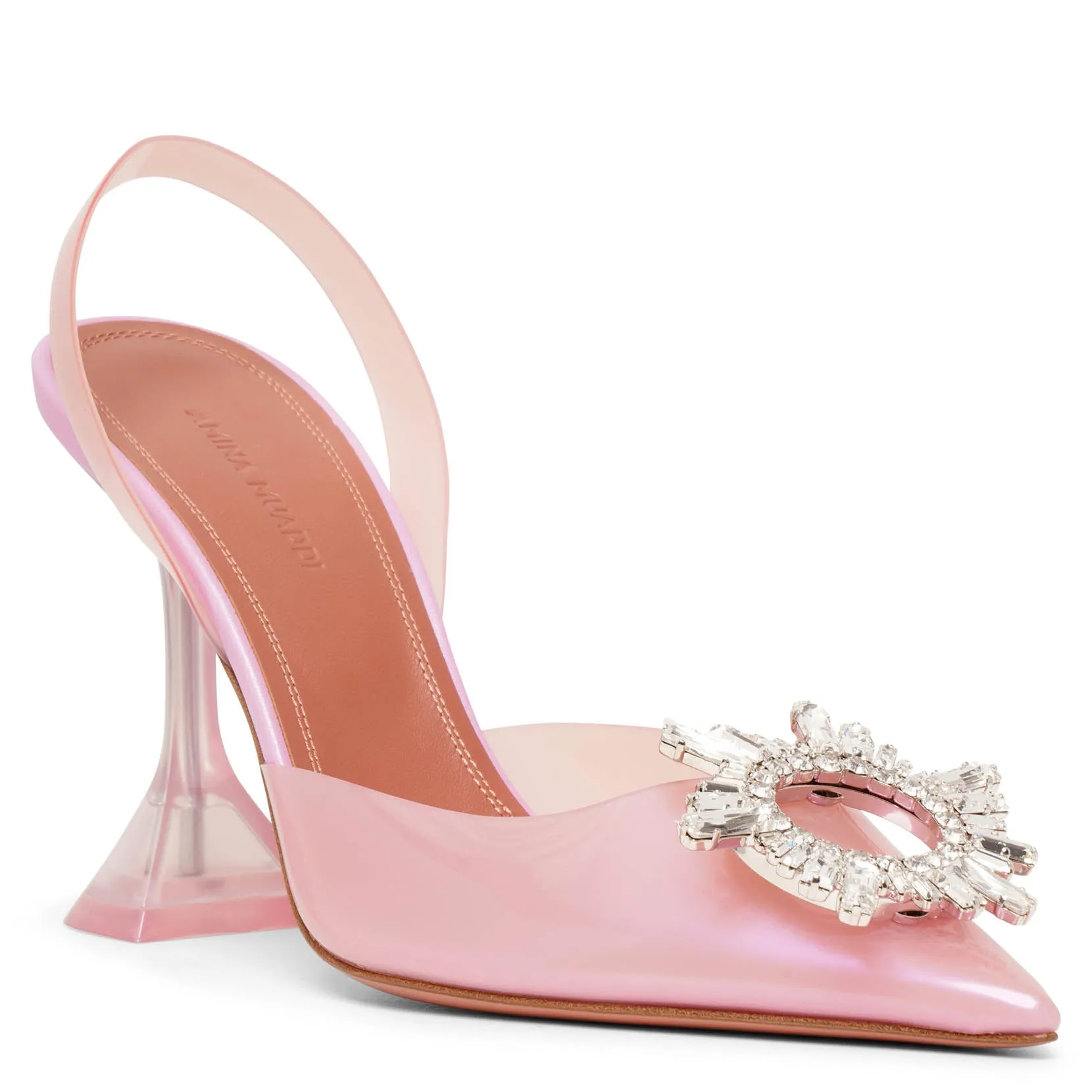 Begum sling crystal embellished pink pvc pumps