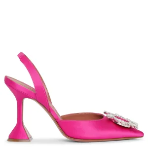 Begum sling crystal embellished pink satin pumps