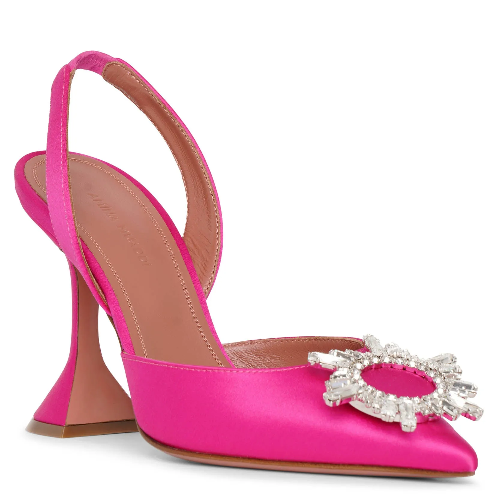 Begum sling crystal embellished pink satin pumps