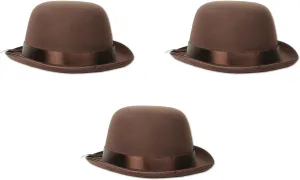 Beistle Brown Bowler Hats – 3-Pack Felt Costume Derby Headwear Accessories with Satin Band for 1920s Parties, Steampunk Costumes, Horseracing Events, Halloween or Themed Celebrations