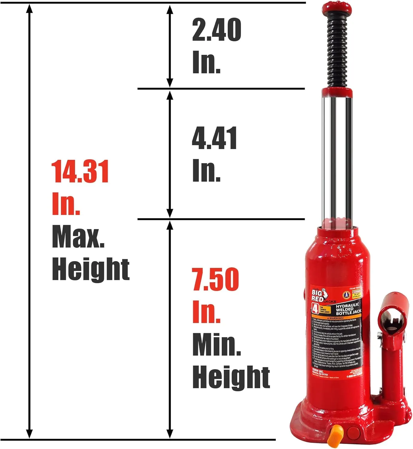 BIG RED 4 Ton (8,000 LBs) Capacity Hydraulic Welded Bottle Jack, TAM90403B
