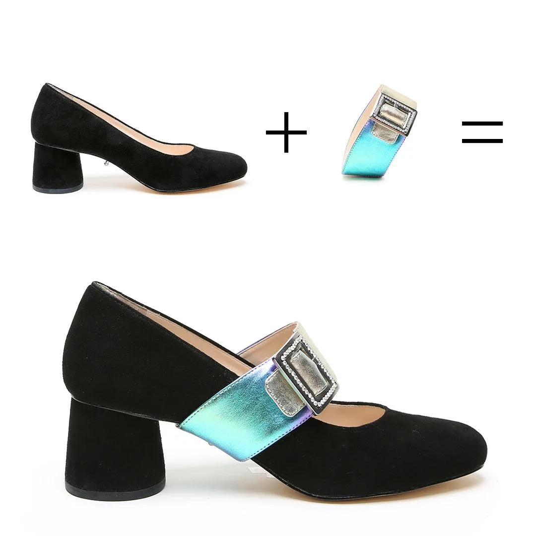 Black Suede Ballet Pump   Galaxy Grace Strap