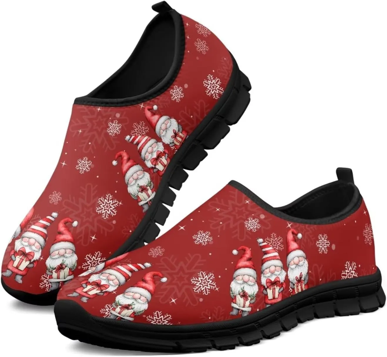 Christmas Sneakers for Women Casual Comfortable Lightweight Low-Top Slip-On Sneakers Breathable Outdoor Sport Walking Shoes for Teen Girls US 5.5-11.5