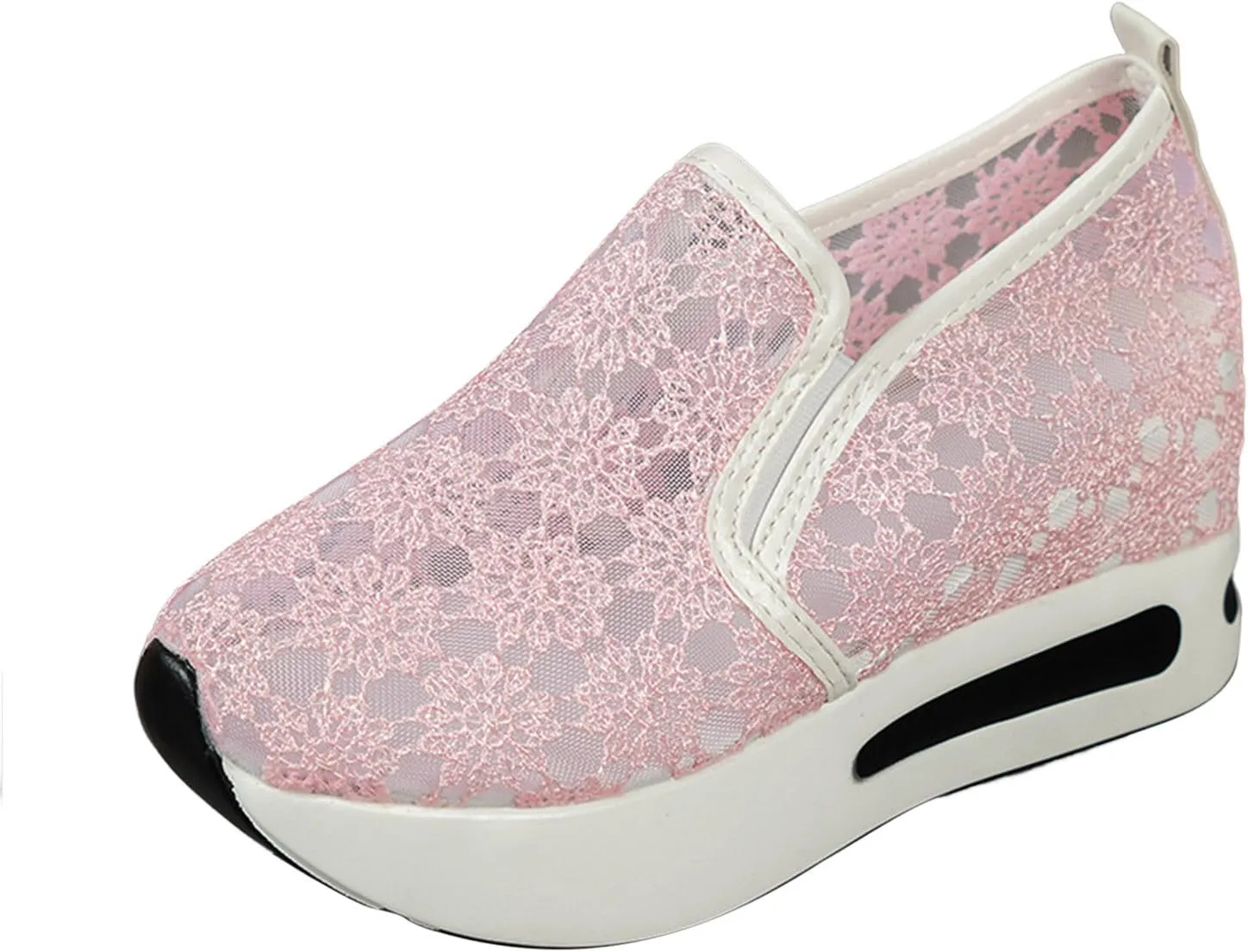 Chunky Fashion Sneakers for Women, Women's White Platform Sneakers Fashion Lace Embroidery Walking Tennis Shoes Lightweight Comfort Wedge Casual Sneakers for Gym Travel Work