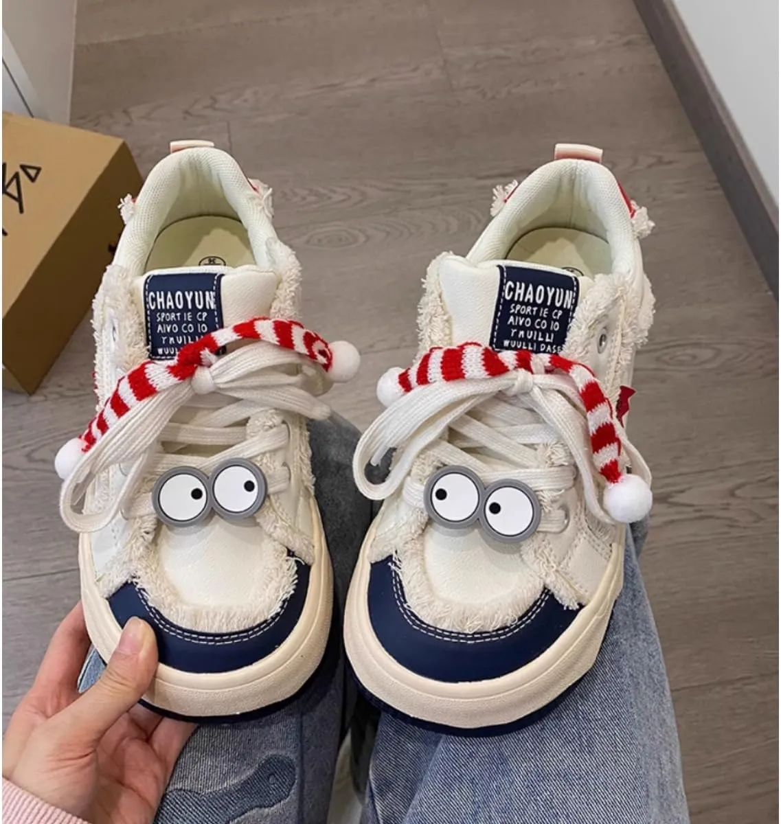 Cute & Quirky Women’s Walking Sneakers – Funky Fun Statement Shoes with Googly Eyes & Cute 3D Details Lion Face Bow Accents! Perfect for Trendsetters!