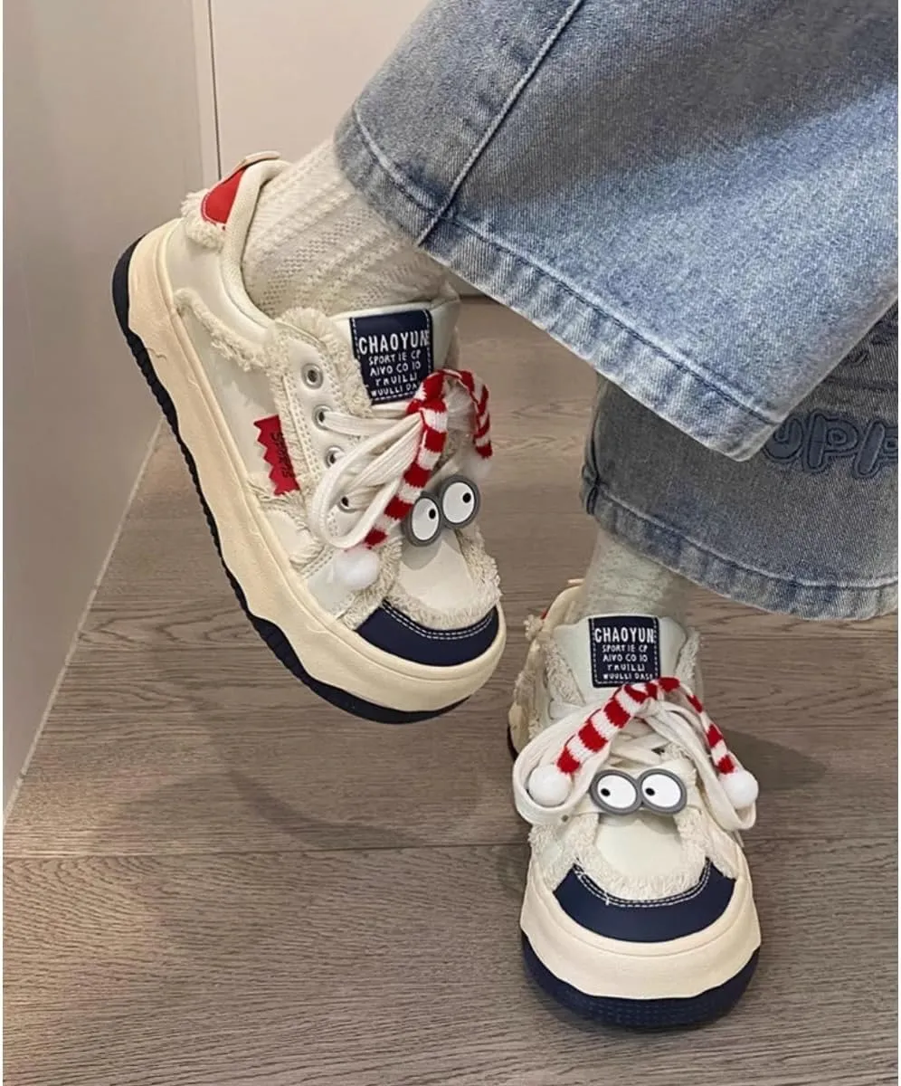 Cute & Quirky Women’s Walking Sneakers – Funky Fun Statement Shoes with Googly Eyes & Cute 3D Details Lion Face Bow Accents! Perfect for Trendsetters!