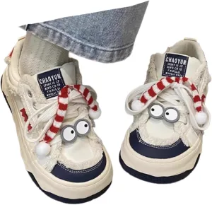 Cute & Quirky Women’s Walking Sneakers – Funky Fun Statement Shoes with Googly Eyes & Cute 3D Details Lion Face Bow Accents! Perfect for Trendsetters!