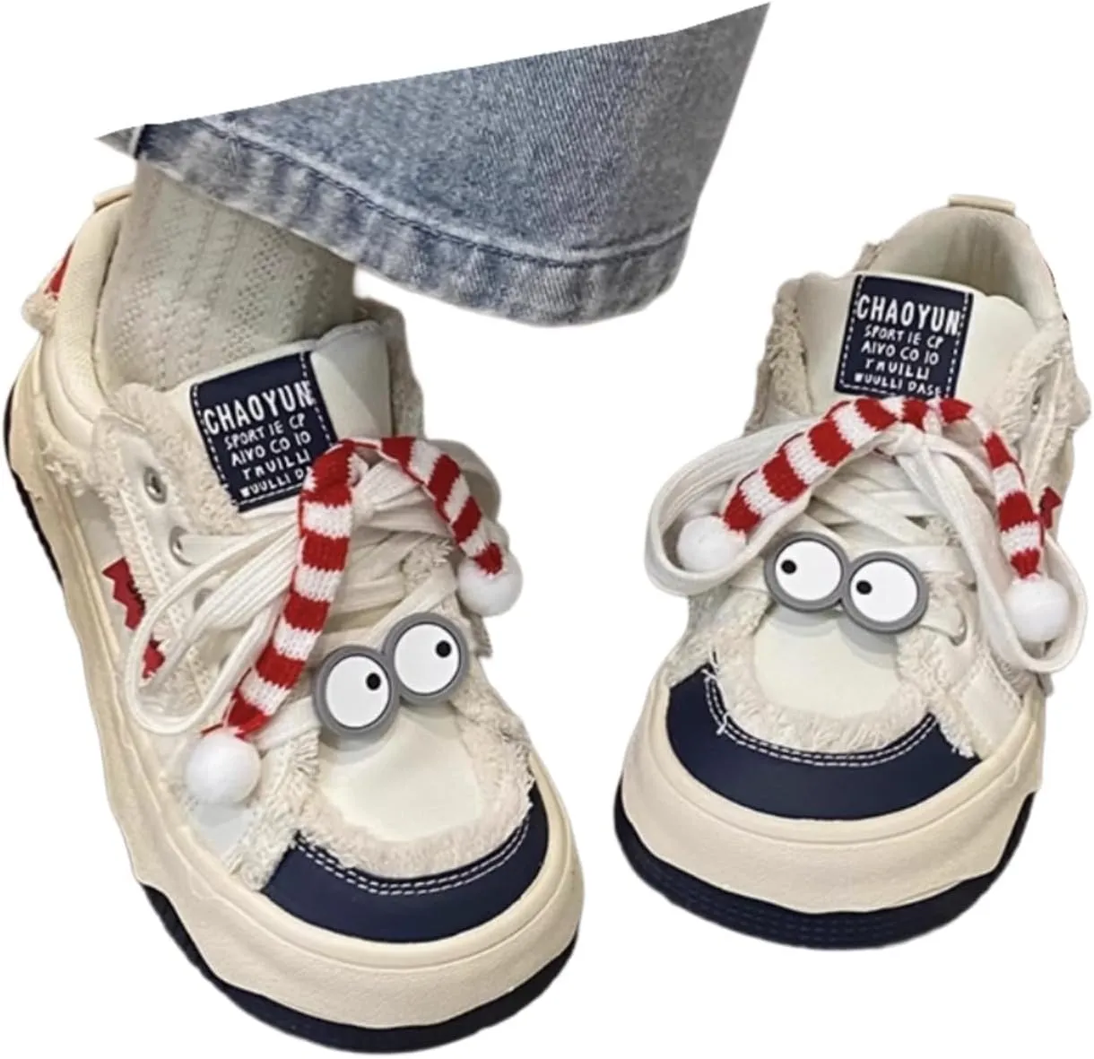 Cute & Quirky Women’s Walking Sneakers – Funky Fun Statement Shoes with Googly Eyes & Cute 3D Details Lion Face Bow Accents! Perfect for Trendsetters!
