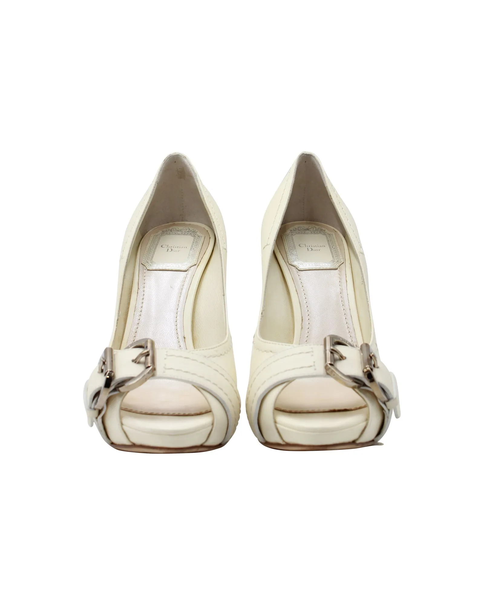 Dior Amazone Peep-Toe Pumps in Cream Leather