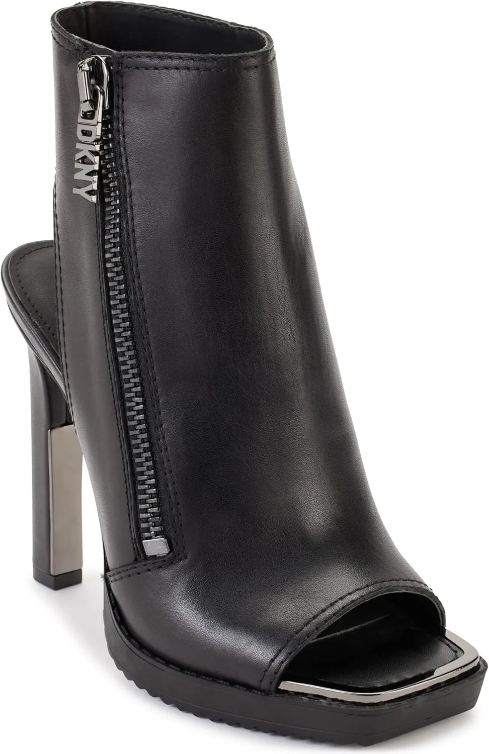 DKNY Women's Malia Peep Toe Heeled Bootie with Side Zipper Fashion Boot, Black, 6