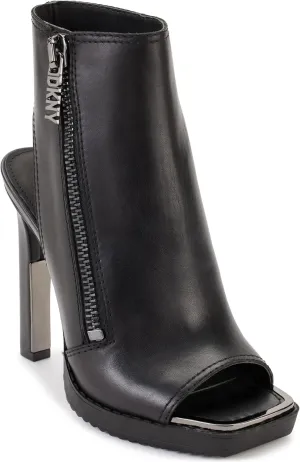 DKNY Women's Malia Peep Toe Heeled Bootie with Side Zipper Fashion Boot, Black, 6