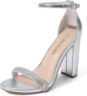DREAM PAIRS Women's Hi-Chunk High Heel Pump Sandals,Size 7.5,Silver-Rhinestone,HI-CHUNK