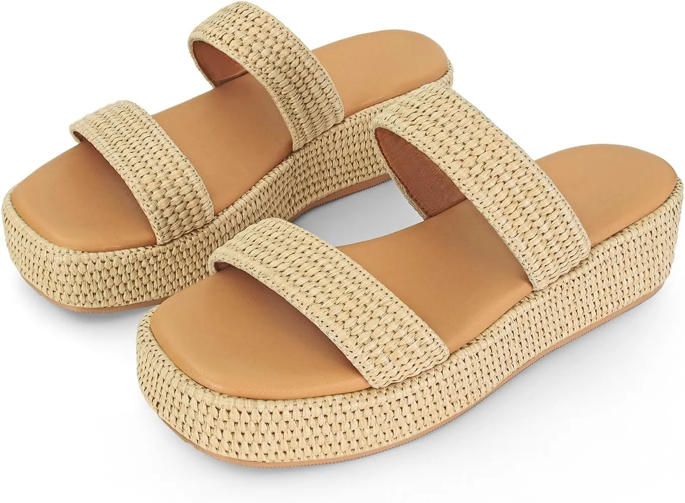 Dsevht Platform Sandals Women Cute Wedge Espadrilles Slip on Summer Beach Raffia Vacation Sandal Comfortable Open Toe Dressy Shoes