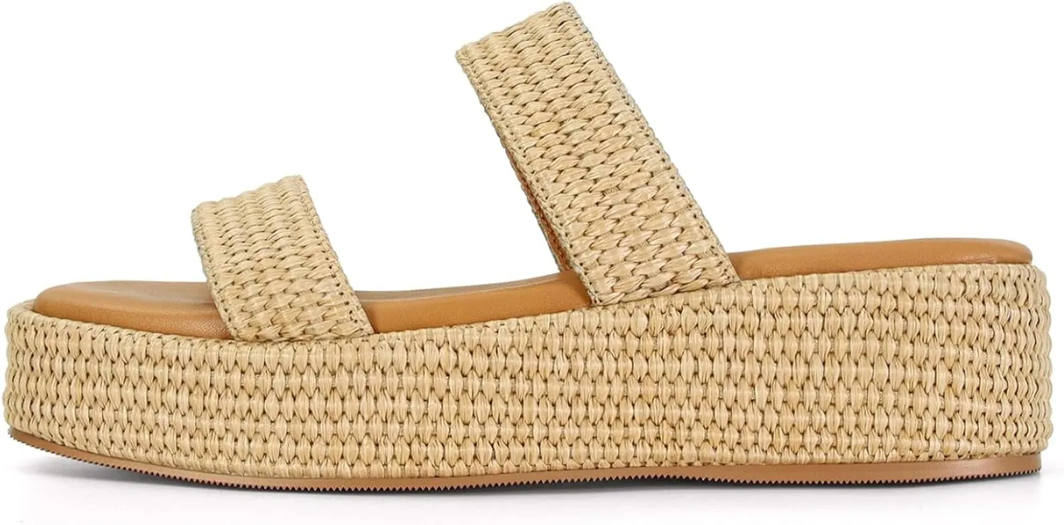 Dsevht Platform Sandals Women Cute Wedge Espadrilles Slip on Summer Beach Raffia Vacation Sandal Comfortable Open Toe Dressy Shoes