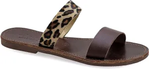 Emmanuela Greek Handmade Leather Flat Sandals, Quality Slide on Summer Shoes for Women, Strappy Sliders, Boho Chic Mules Rose Gold Snake Animal Print Leopard Croco