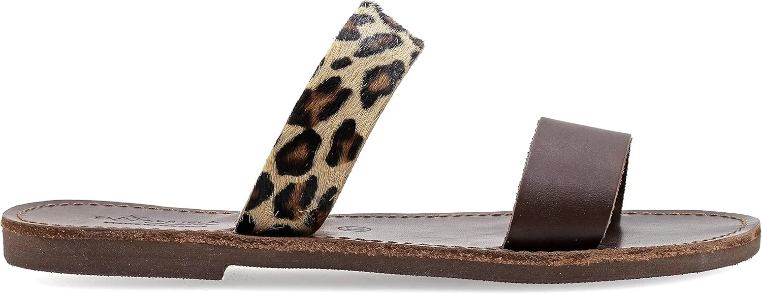 Emmanuela Greek Handmade Leather Flat Sandals, Quality Slide on Summer Shoes for Women, Strappy Sliders, Boho Chic Mules Rose Gold Snake Animal Print Leopard Croco