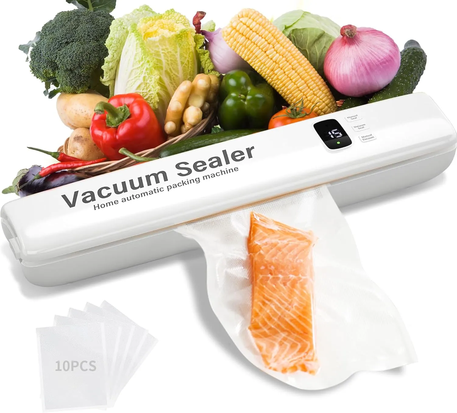 Food Vacuum Sealer 20 Vacuum Sealer Bags, Automatic Food Vacuum Sealer, Digital Display and Independent Sealing Function