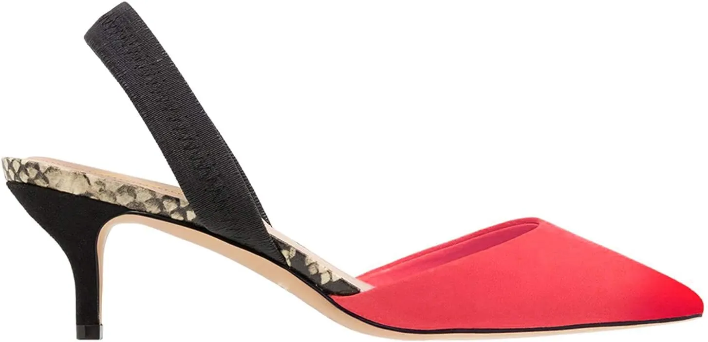 FOWT Women’s Cap Toe Kitten Heels Pumps Snakeskin D'Orsay Slingback Sandals Two Toned Strappy Pump Slip-ON Backless Suede Upper for Spring Summer Beach Outdoor Shoes Size 4-16 US