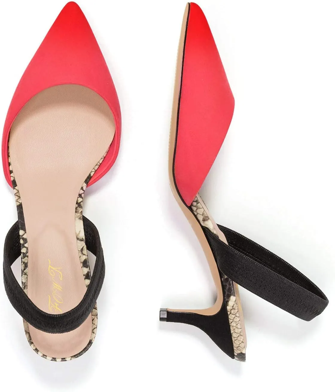 FOWT Women’s Cap Toe Kitten Heels Pumps Snakeskin D'Orsay Slingback Sandals Two Toned Strappy Pump Slip-ON Backless Suede Upper for Spring Summer Beach Outdoor Shoes Size 4-16 US