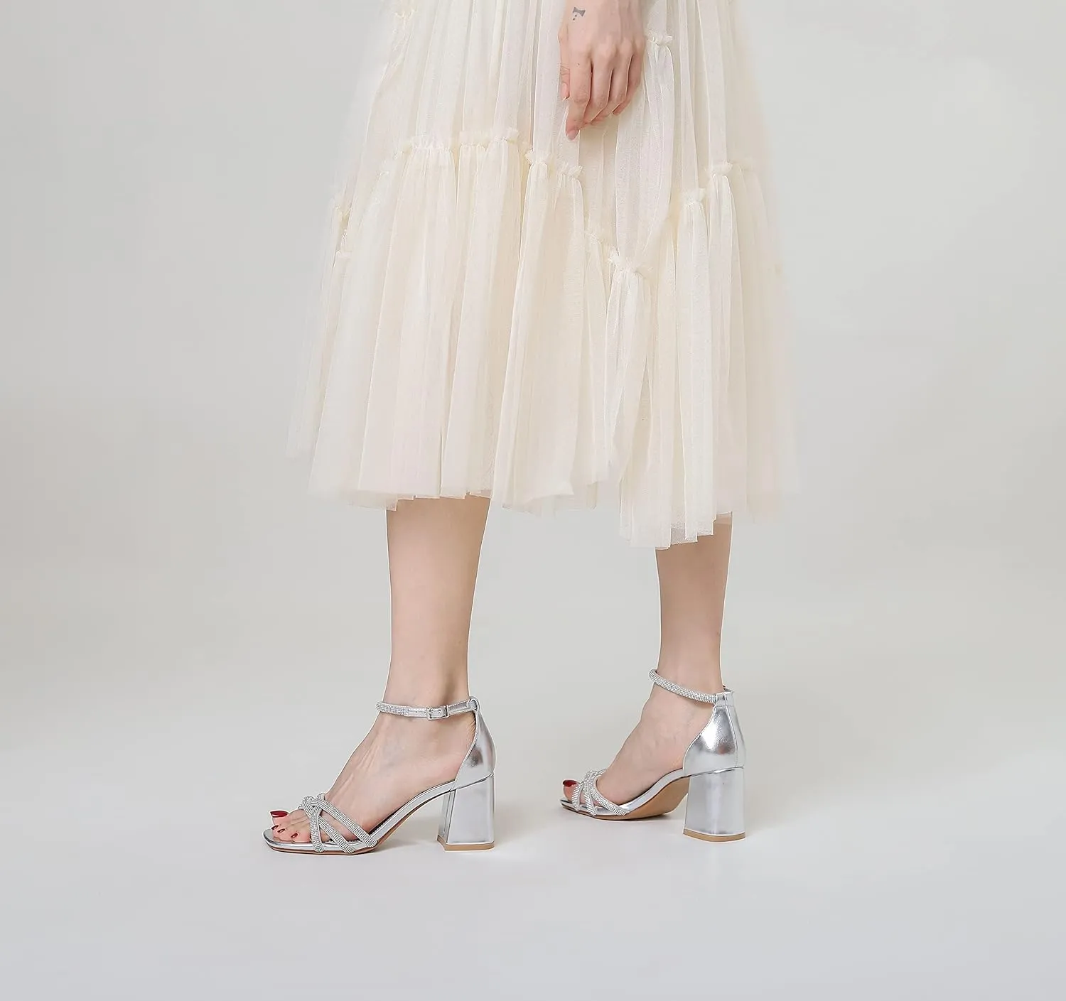 FRALOSHA Heel Sandals for Women Chunky heels Ankle Strap Open Toe high heels Summer Dress Heeled Sandal Wedding Shoes