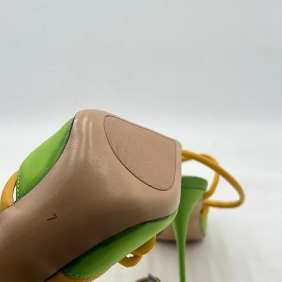 FSJ Lime Green Pointy Toe Stiletto High Heel Sandal Bowknot Lace Up Party Shoes