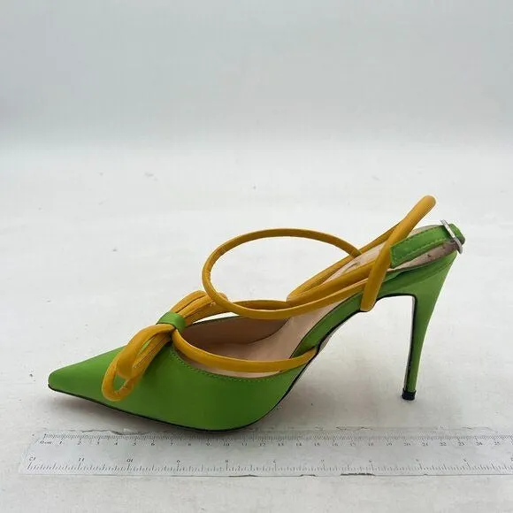 FSJ Lime Green Pointy Toe Stiletto High Heel Sandal Bowknot Lace Up Party Shoes