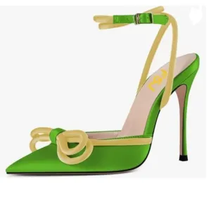 FSJ Lime Green Pointy Toe Stiletto High Heel Sandal Bowknot Lace Up Party Shoes