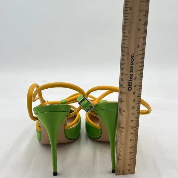 FSJ Lime Green Pointy Toe Stiletto High Heel Sandal Bowknot Lace Up Party Shoes