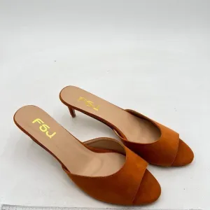 FSJ Women Comfort Low Kitten Heel Sandals Mules Peep Toe Slide Slip On Summer