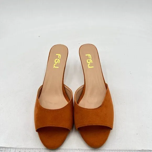 FSJ Women Comfort Low Kitten Heel Sandals Mules Peep Toe Slide Slip On Summer