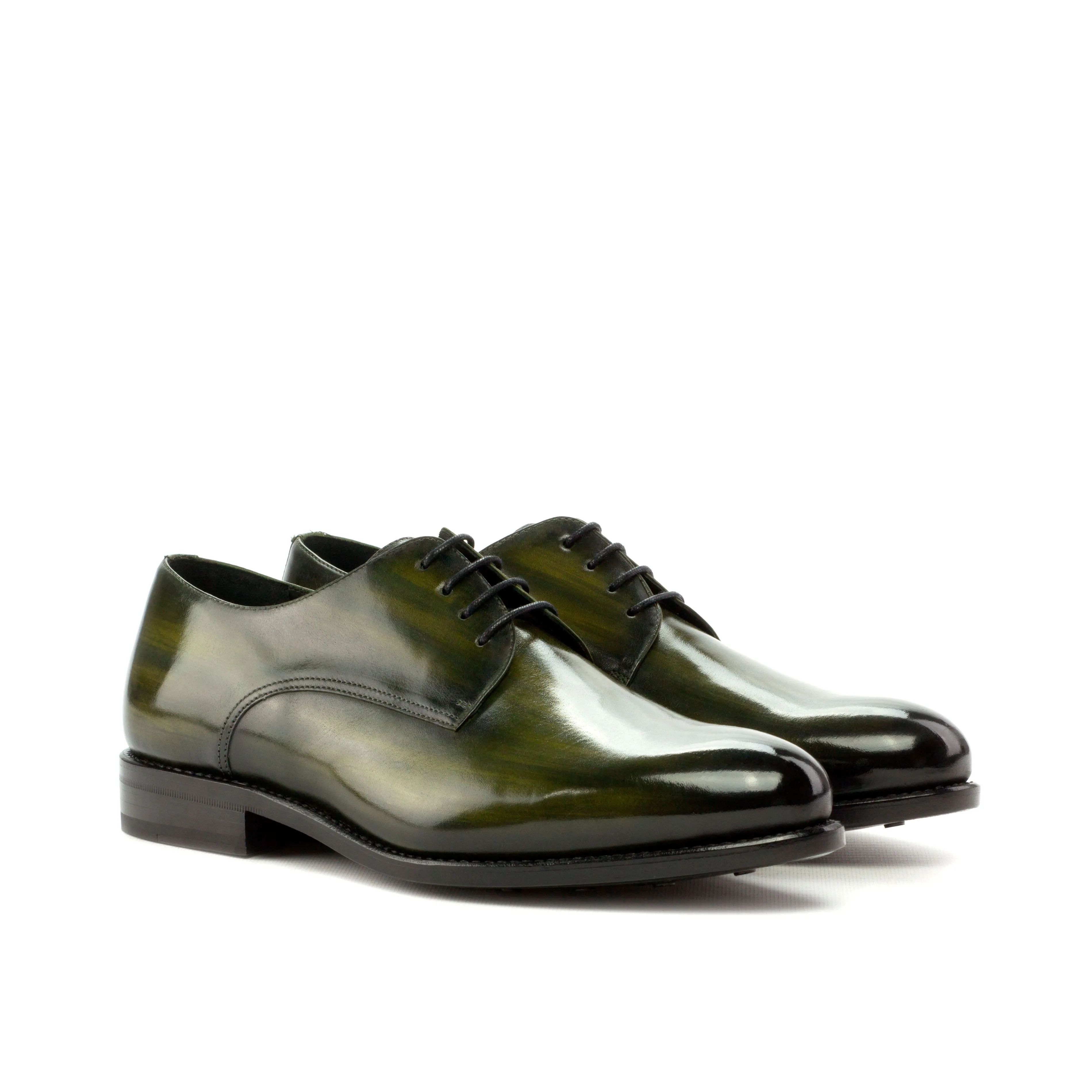 Gentlemen Derby in Hand Painted Khaki Patina - Calf Leather with Goodyear Welt