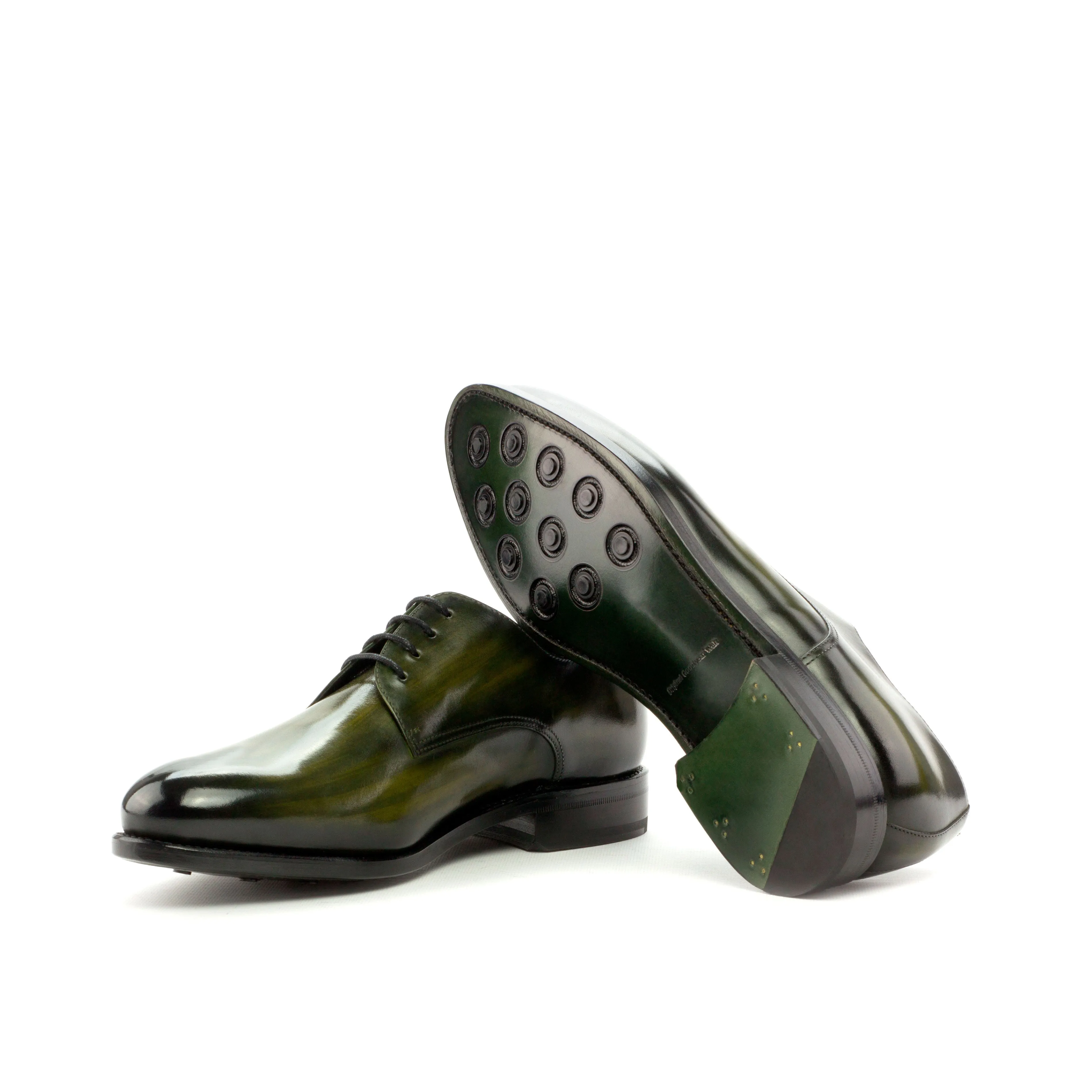 Gentlemen Derby in Hand Painted Khaki Patina - Calf Leather with Goodyear Welt