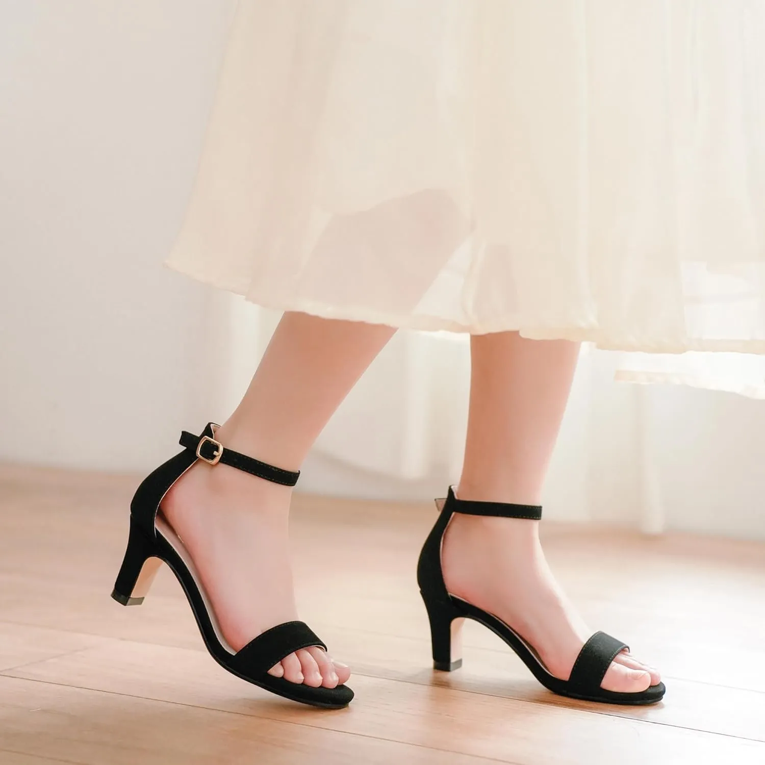 Girls Heel Sandals Open Toe Ankle Strap Flower Girl Dress Pump Sandals Wedding Party for Little Big Kid
