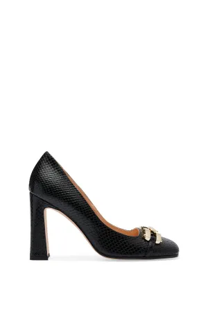 GOLD TRIM SQUARE TOE PUMP 9.5 - BLACK.SNAKE